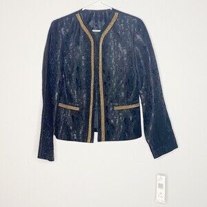 NWT Jones New York Black Cocktail Blazer Gold Accents Long Sleeve Size 10